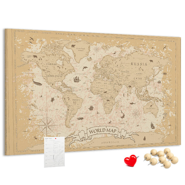 Tablero de anuncios mapa del mundo antiguo con detalles geográficos