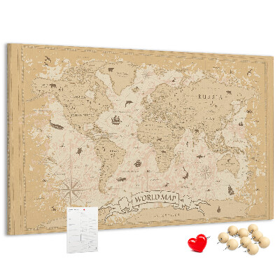 Tablero de anuncios mapa del mundo antiguo con detalles geográficos
