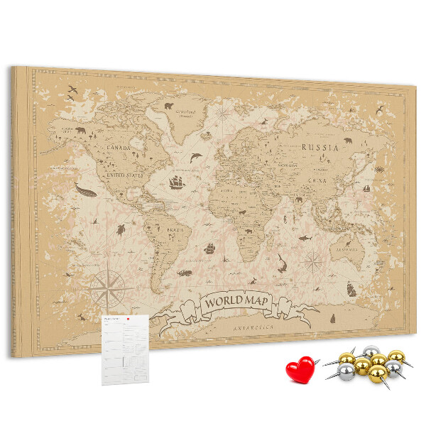 Tablero de anuncios mapa del mundo antiguo con detalles geográficos