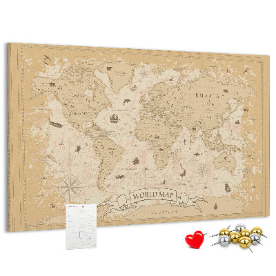 Tablero de anuncios mapa del mundo antiguo con detalles geográficos