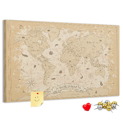 Tablero de anuncios mapa del mundo antiguo con detalles geográficos