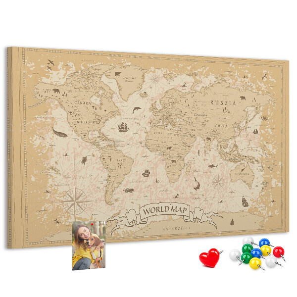 Tablero de anuncios mapa del mundo antiguo con detalles geográficos