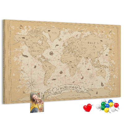 Tablero de anuncios mapa del mundo antiguo con detalles geográficos