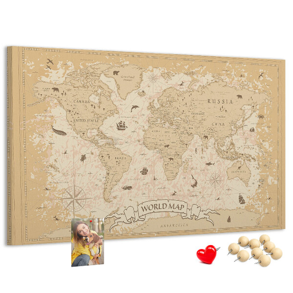 Tablero de anuncios mapa del mundo antiguo con detalles geográficos