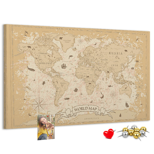 Tablero de anuncios mapa del mundo antiguo con detalles geográficos