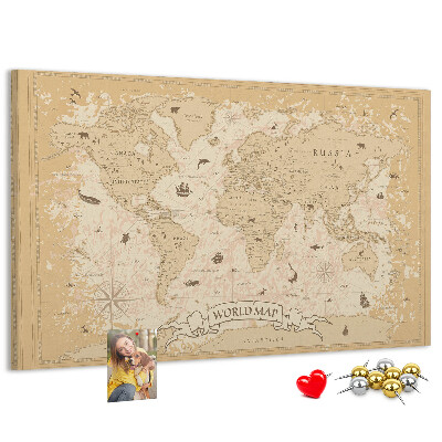 Tablero de anuncios mapa del mundo antiguo con detalles geográficos