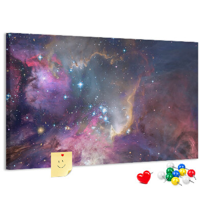 Tablero de corcho decorado con diseño de paisaje espacial de estrellas y nebulosas