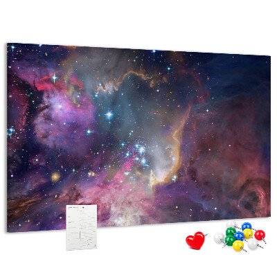 Tablero de corcho decorado con diseño de paisaje espacial de estrellas y nebulosas