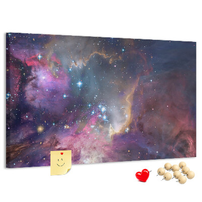 Tablero de corcho decorado con diseño de paisaje espacial de estrellas y nebulosas