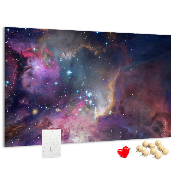Tablero de corcho decorado con diseño de paisaje espacial de estrellas y nebulosas