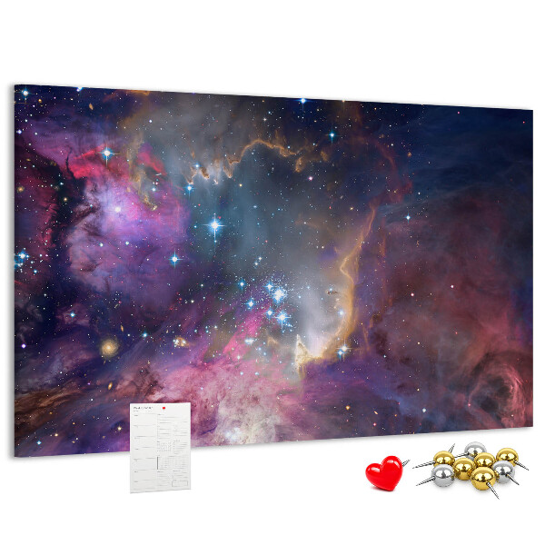 Tablero de corcho decorado con diseño de paisaje espacial de estrellas y nebulosas