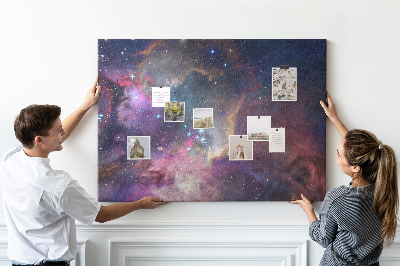 Tablero de corcho decorado con diseño de paisaje espacial de estrellas y nebulosas