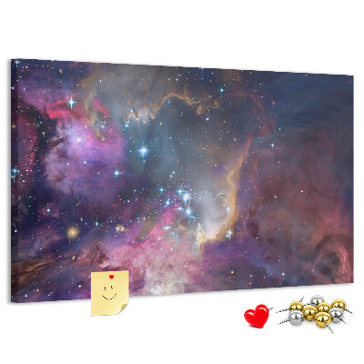 Tablero de corcho decorado con diseño de paisaje espacial de estrellas y nebulosas