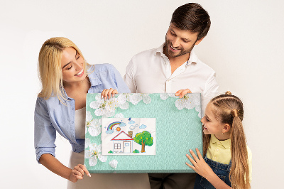 Tablero de corcho decorativo con motivos florales sobre fondo pastel