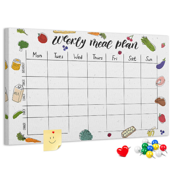 Tablero de corcho decorado para organizar el plan de comidas semanal