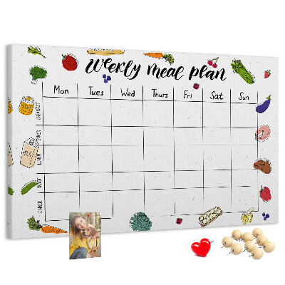 Tablero de corcho decorado para organizar el plan de comidas semanal