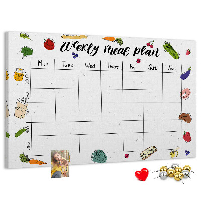 Tablero de corcho decorado para organizar el plan de comidas semanal