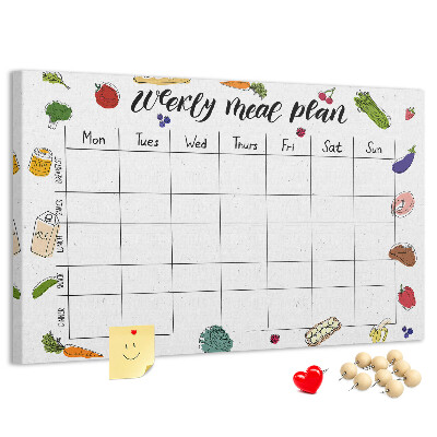 Tablero de corcho decorado para organizar el plan de comidas semanal