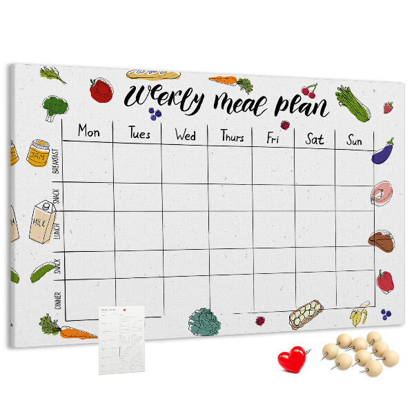 Tablero de corcho decorado para organizar el plan de comidas semanal