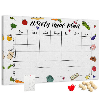 Tablero de corcho decorado para organizar el plan de comidas semanal