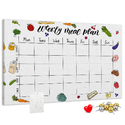 Tablero de corcho decorado para organizar el plan de comidas semanal