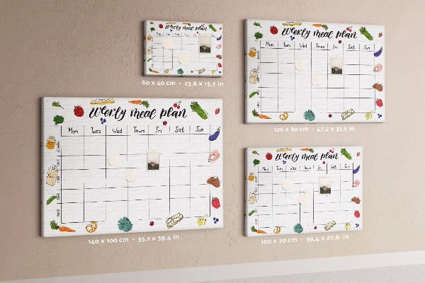 Tablero de corcho decorado para organizar el plan de comidas semanal