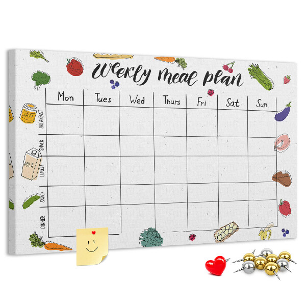 Tablero de corcho decorado para organizar el plan de comidas semanal