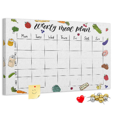 Tablero de corcho decorado para organizar el plan de comidas semanal
