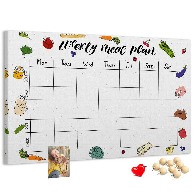 Tablero de corcho decorado para organizar el plan de comidas semanal