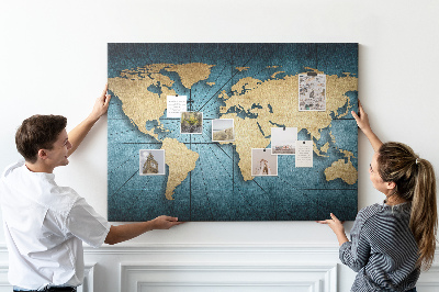 Pizarra de corcho diseño de mapa del mundo antiguo con brújula