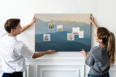Tablero de corcho decorativo con diseño de paisaje de montaña en tonos delicados