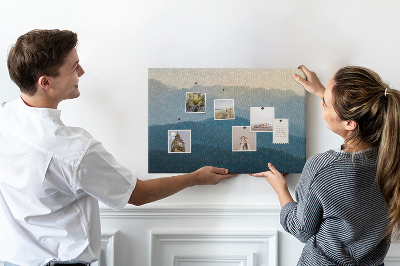 Tablero de corcho decorativo con diseño de paisaje de montaña en tonos delicados
