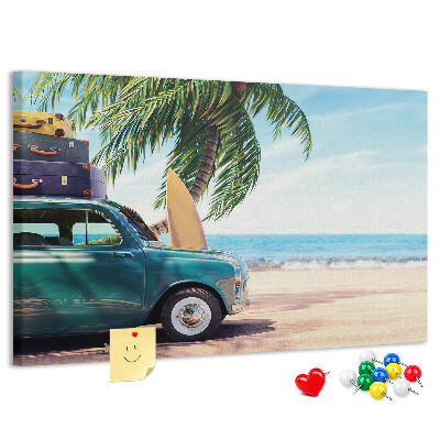 Tablero de anuncios diseño de viaje de vacaciones a la costa en coche