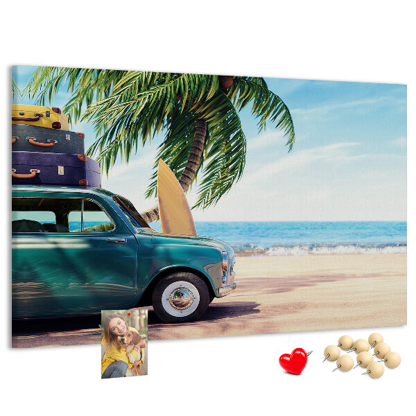 Tablero de anuncios diseño de viaje de vacaciones a la costa en coche