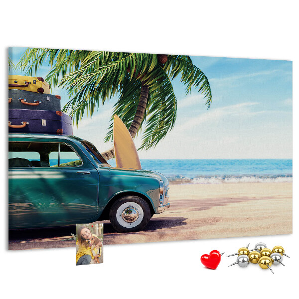 Tablero de anuncios diseño de viaje de vacaciones a la costa en coche