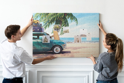 Tablero de anuncios diseño de viaje de vacaciones a la costa en coche