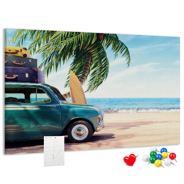 Tablero de anuncios diseño de viaje de vacaciones a la costa en coche