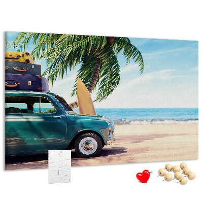 Tablero de anuncios diseño de viaje de vacaciones a la costa en coche