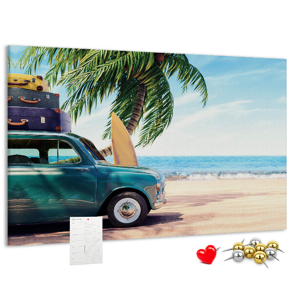 Tablero de anuncios diseño de viaje de vacaciones a la costa en coche