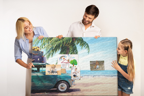 Tablero de anuncios diseño de viaje de vacaciones a la costa en coche