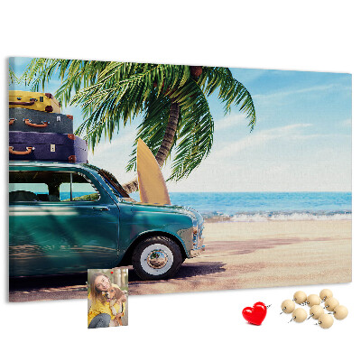 Tablero de anuncios diseño de viaje de vacaciones a la costa en coche