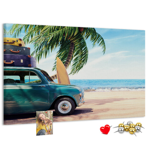 Tablero de anuncios diseño de viaje de vacaciones a la costa en coche