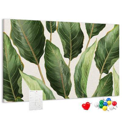 Tablero de anuncios diseño de hojas tropicales en tonos verdes