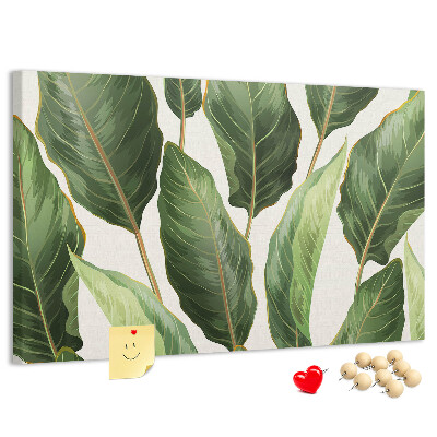 Tablero de anuncios diseño de hojas tropicales en tonos verdes