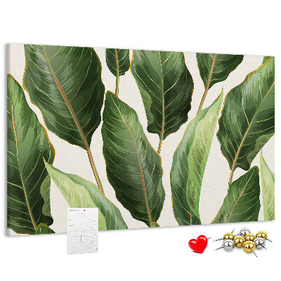 Tablero de anuncios diseño de hojas tropicales en tonos verdes