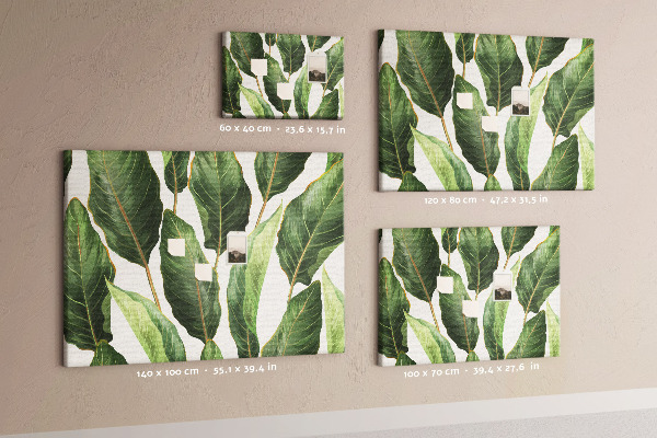 Tablero de anuncios diseño de hojas tropicales en tonos verdes