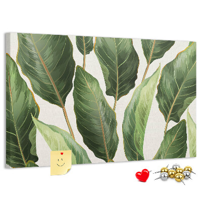 Tablero de anuncios diseño de hojas tropicales en tonos verdes