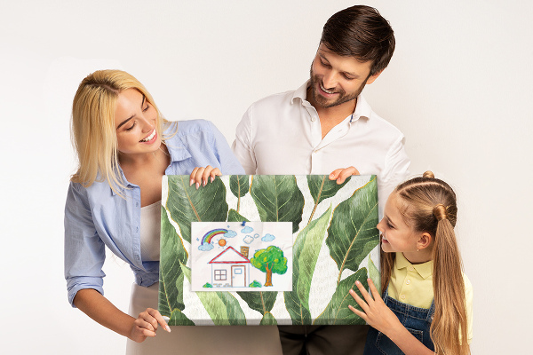 Tablero de anuncios diseño de hojas tropicales en tonos verdes