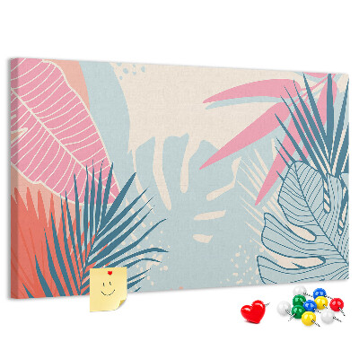 Pizarra de corcho con estampado de hojas tropicales en tonos pastel