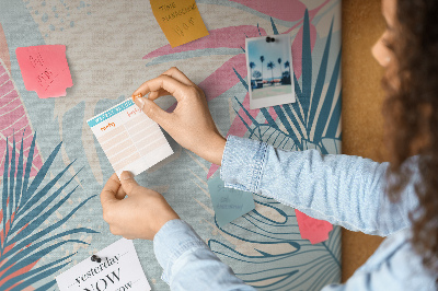 Pizarra de corcho con estampado de hojas tropicales en tonos pastel